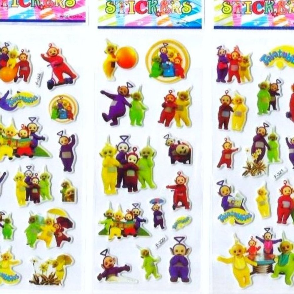 VINTAGE 90's TELETUBBIES MINI PUFFY STICKERS VINYL FOAM ADHESIVE BUBBLE STICKER